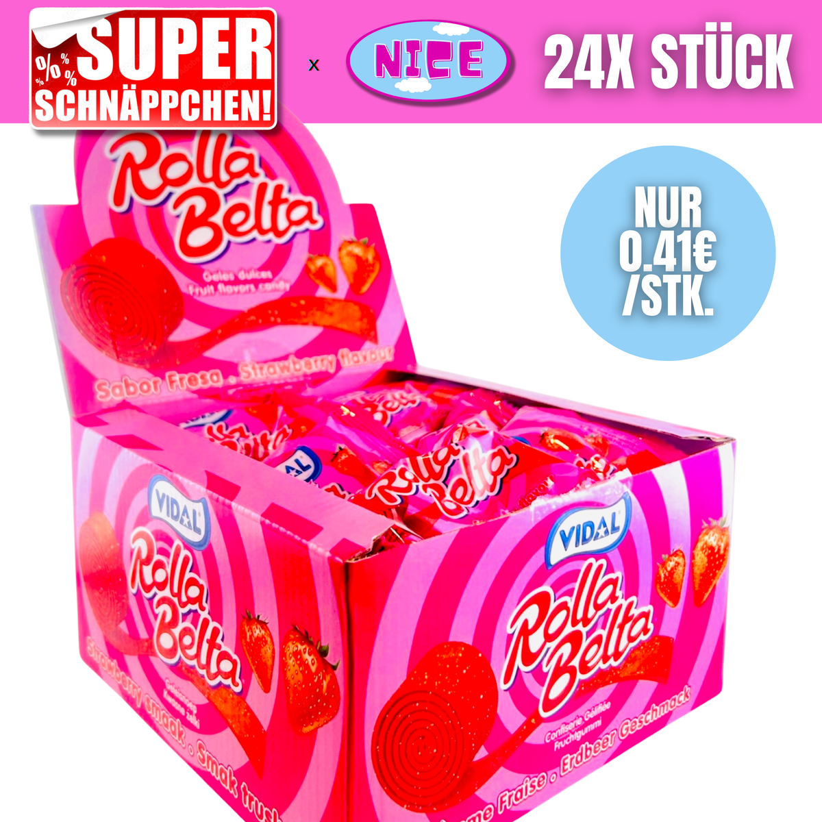 Rolla Belta Saure Fruchtgummi Rollen Tray