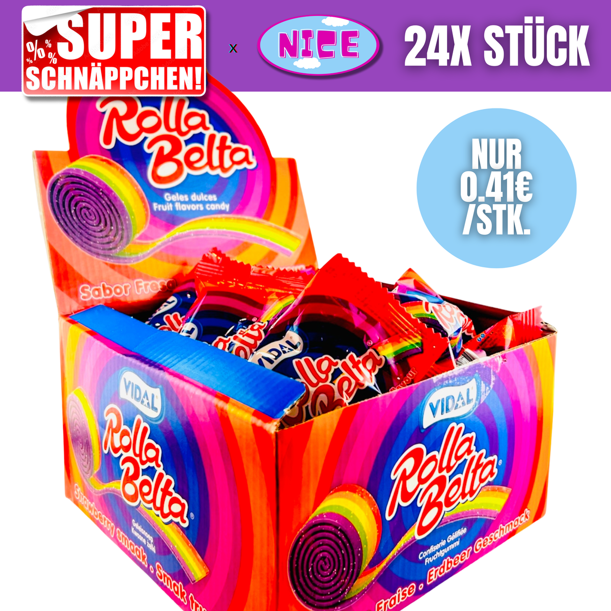 Rolla Belta Saure Fruchtgummi Rollen Tray