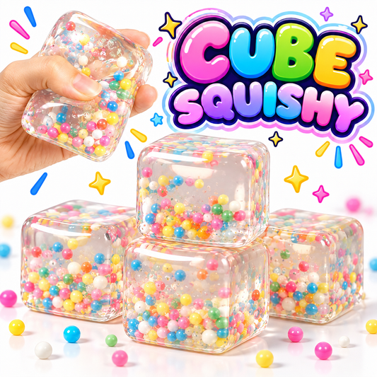 Cube Squishy mit bunten Kügelchen