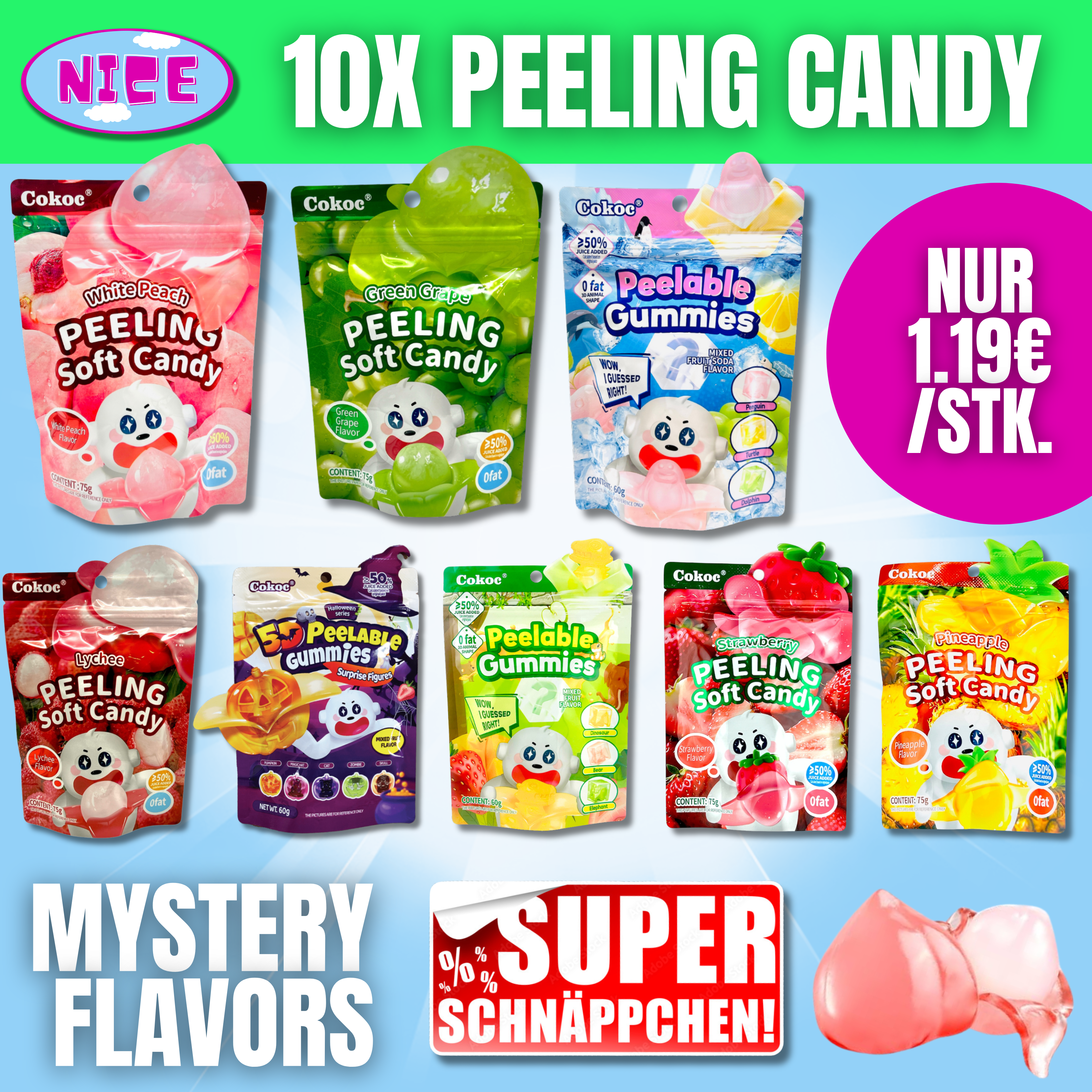 🍌🍑🤑 10x Peeling Gummies Preis-Kracher
